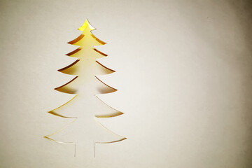 Christmas tree shape cut out white paper Creative concept Holiday Xmas card Happy New Year...