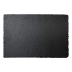 Empty black slate plate isolated on transparent background. slate board isolated. top view. Close up of rectangle shape.Kitchen stone tray for food.