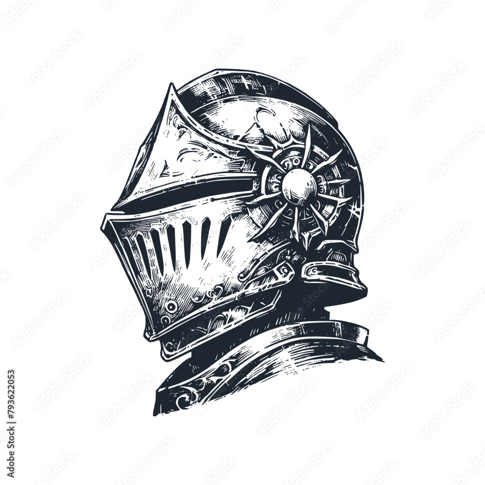 Canvas Prints The knight helmet. Black white vector illustration.