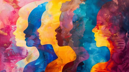 Abstract Colorful Silhouettes and Human Profiles Painting