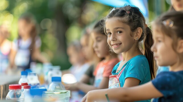 A side view of children volunteering at a charity event, demonstrating kindness and compassion. 