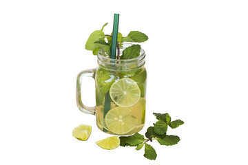 herbal drinks lemon, peppermint for health care arrangement flat lay style 