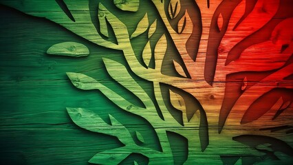 Modern and creative background, wood texture, green and red colors.