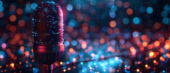 Microphone in holographic interface demonstrates voiceactivated controls potential to innovate technology. Concept Technology, Innovation, Holographic Interface, Voice-Activated Controls