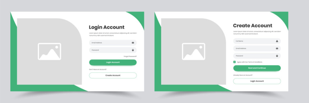 Minimalist layout of login and create account web application user interface