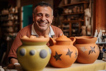 Portrait of a smiling man in a store selling handmade goods