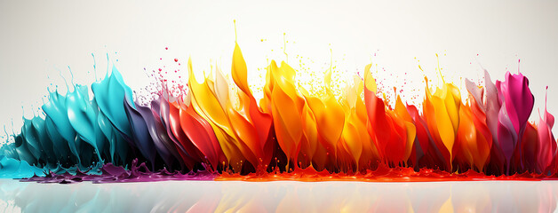 Wide panoramic abstract rhythmic color explode banner with rainbow color tones in white background 