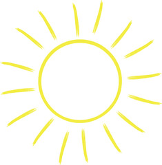 Hand-drawn Yellow Sun Icon. This charming hand-drawn yellow sun icon exudes the essence of summer, perfect for adding a touch of warmth and cheer to your designs