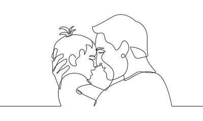 Father with Baby Line Drawing Minimalistic Illustration. Happy Father's Day Background Minimal Line Art Drawing. Continuous One Line Drawing of Man Holding a Child. Vector Illustration