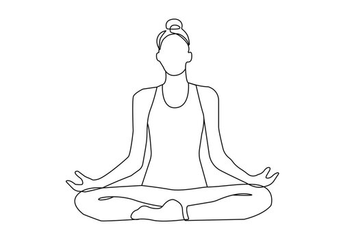 recommend clip art: Woman Yoga Continuous One Line Drawing. Woman Meditation Silhouette Line Drawing. Lotus Pose Concept for Modern Minimal Design. Relaxation One Line Illustration. Vector EPS 10