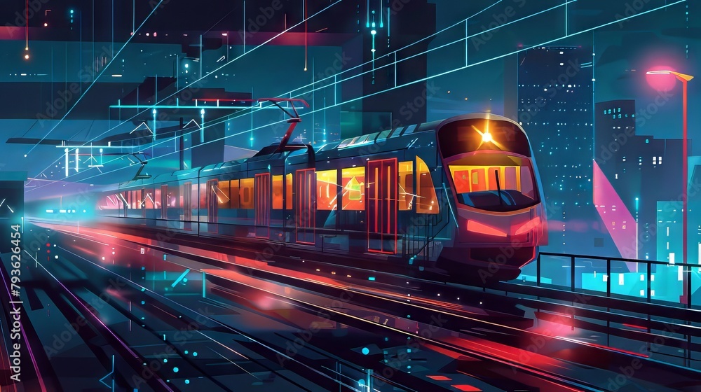 Poster creative depiction of ai algorithms optimizing public transportation routes