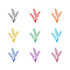 Wheat ears icon isolated on white background. Set icons colorful
