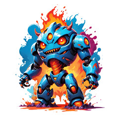 Graffiti abstract flame robot monster logo, modern art, for t-shirt