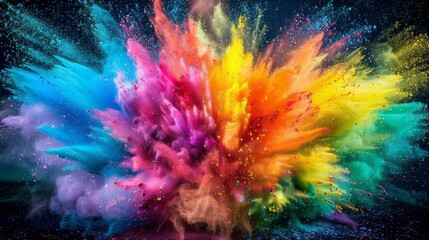 Vibrant holi paint clouds explode on black, creating a beautiful chaos in the air