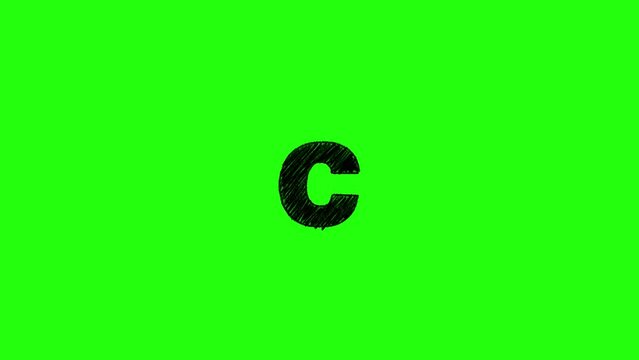 letter c lowercase scribble animation in green screen