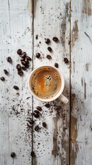 Americano coffee on rough wooden background on a white background