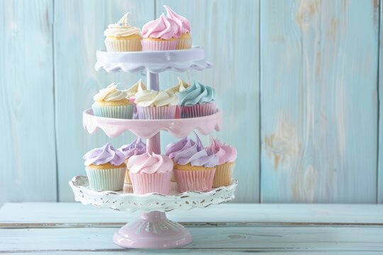 pastel cupcake stand an array