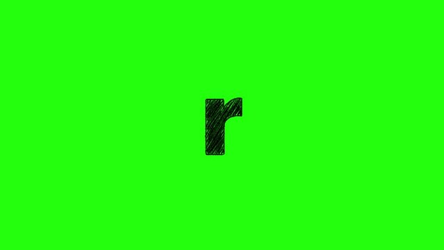 letter r lowercase scribble animation in green screen