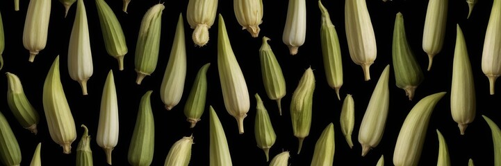 Okra seeds on a black background.