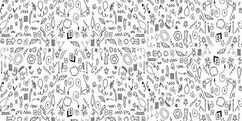 Funny seamless pattern creative elements. Set of cute pen line doodle element vector. Hand drawn doodle style collection. Vector illustration