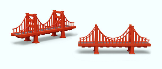 Realistic red Golden Gate Bridge in America. Architectural monument of world