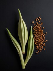 Obraz premium Okra seeds on a black background.