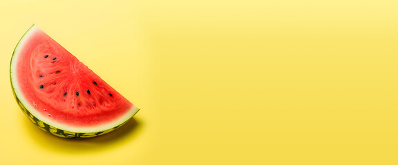 Watermelon piece surrounded yellow background. banner, cover with copy space for texts, notice.