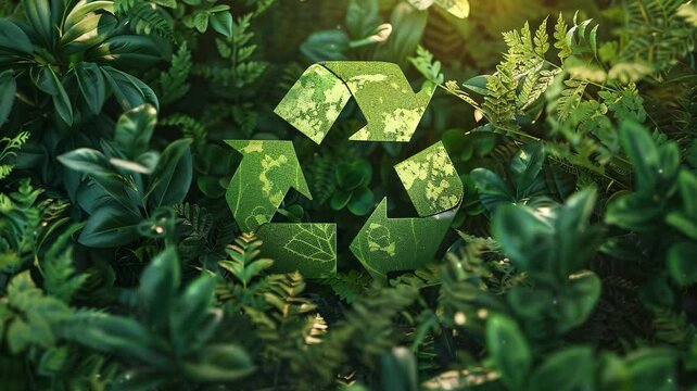 Earth Day. Recycle symbol made of leafy greenery. Conceptual recycling, environmental protection, pollution prevention, eco friendly development conservation, waste reduction, sustainable living. 