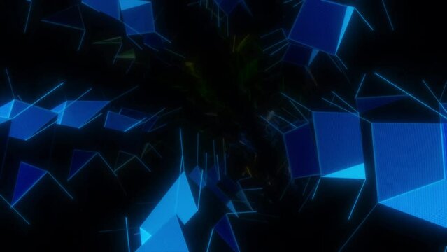 This is an animation of blue and black 3D shapes that are arranged in a tunnel.