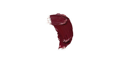 Abstract minimalistic painting of burgundy lipstick smudge on white background