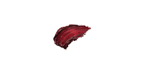 Abstract minimalistic painting of burgundy lipstick smudge on white background