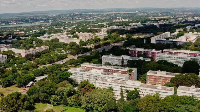 Brasilia Superquadras, Flying Over Residential Apartment Buildings With Greenery in Asa Sul