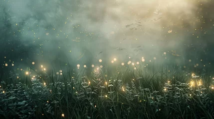 Wandaufkleber A field of grass with a lot of light shining on it © Cloudyew