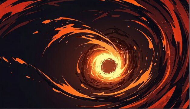 abstract black spiral flame burning sparks effects anime cartoon style background from Generative AI