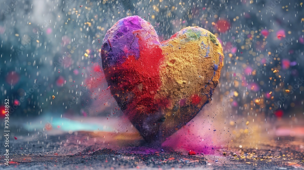 Poster a modern heart-shaped background with geometric patterns in bold