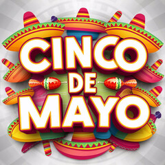 Celebrate cinco de Mayo text effect and illustration invitation card with curly calligraphic font, art design curls and decorative flourishes on white background ai generative
