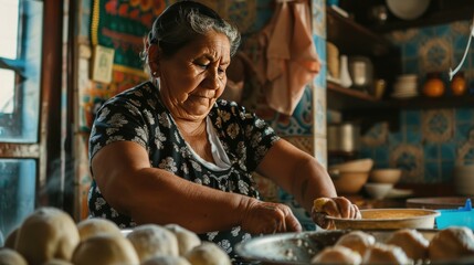 Senior Latino woman cooks at home preparing Mexican albondigas food