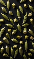 Obraz premium Okra seeds on a black background.