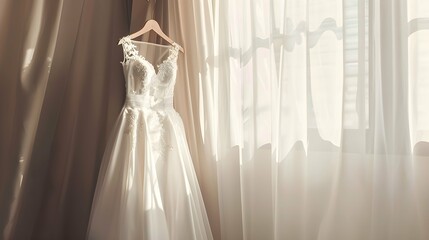 Elegant wedding dress , prom dress on hanger.