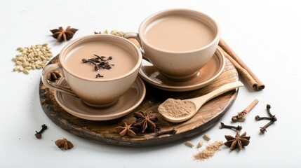 Obraz na płótnie Canvas Traditional Indian Tea Masala Chai Tea Spice Tea with Milk on a white background