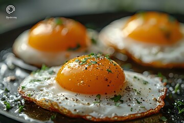 The Pleasure of a Home-Cooked Meal: A Close-Up of Three Fried Eggs