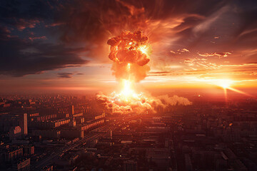 Generative ai on theme of scary nuclear explosion in outdoor, mushroom cloud of nuclear weapons - obrazy, fototapety, plakaty