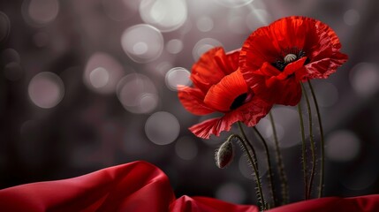 Anzac Day, poppy flowers on dark background. Remembrance day symbol. - obrazy, fototapety, plakaty