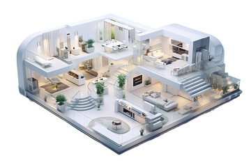 Floor plan top view. Apartment interior 3D render isolated on a Transparent background. Generative AI