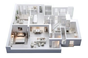 Floor plan top view. Apartment interior 3D render isolated on a Transparent background. Generative AI