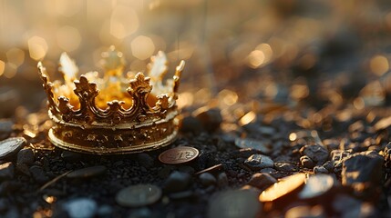 contrast in wealth with a golden crown and a modest coin, symbolizing the gap between the rich and the poor, portrayed in full ultra HD high resolution against a muted backdrop.