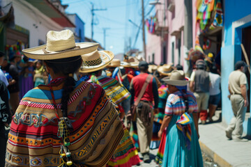 Fototapeta na wymiar Traditional Hats Displayed at a Colorful Cultural Market Street