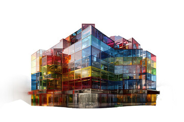 Colorful glass cube which is entrance to Centre Pompidou, located in renovated port area of Malaga isolated on a Transparent background. Generative AI