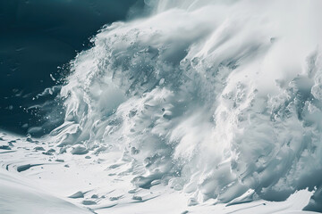 Generative ai on theme of descent of an huge avalanche from the mountain, winter nature landscape