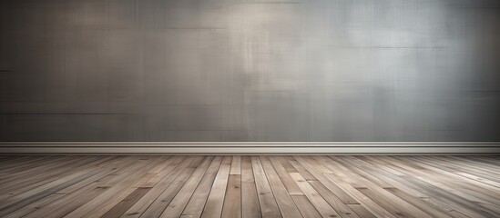 An empty room with a wooden floor and concrete wall
